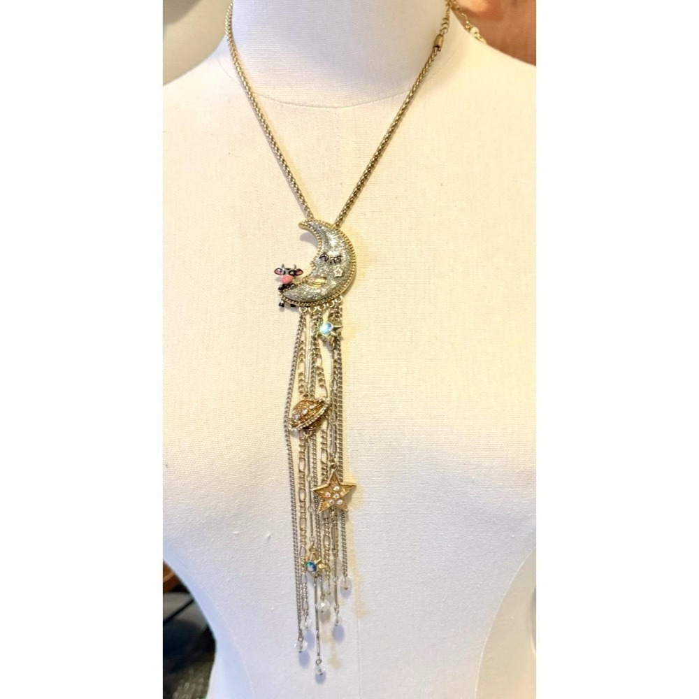 Vintage Betsey Johnson Heavens to Betsey Cow Jumped Over Moon Necklace Rare - Picture 4 of 5